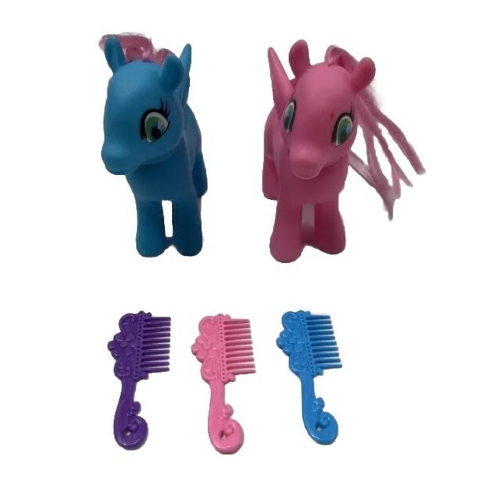 Pony Horse Greenbrier Intl Plastic Toy Pony G3 Style and Combs Blue Pink 4" Tall